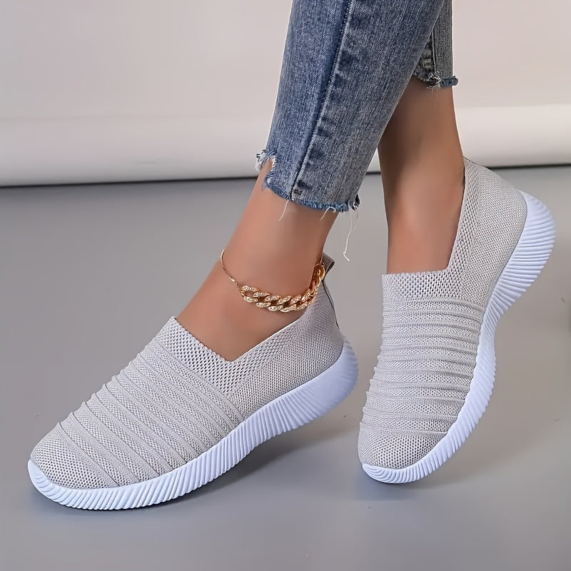 Women's Textured Knit Slip on Walking Shoes Low Top Mesh Sneakers