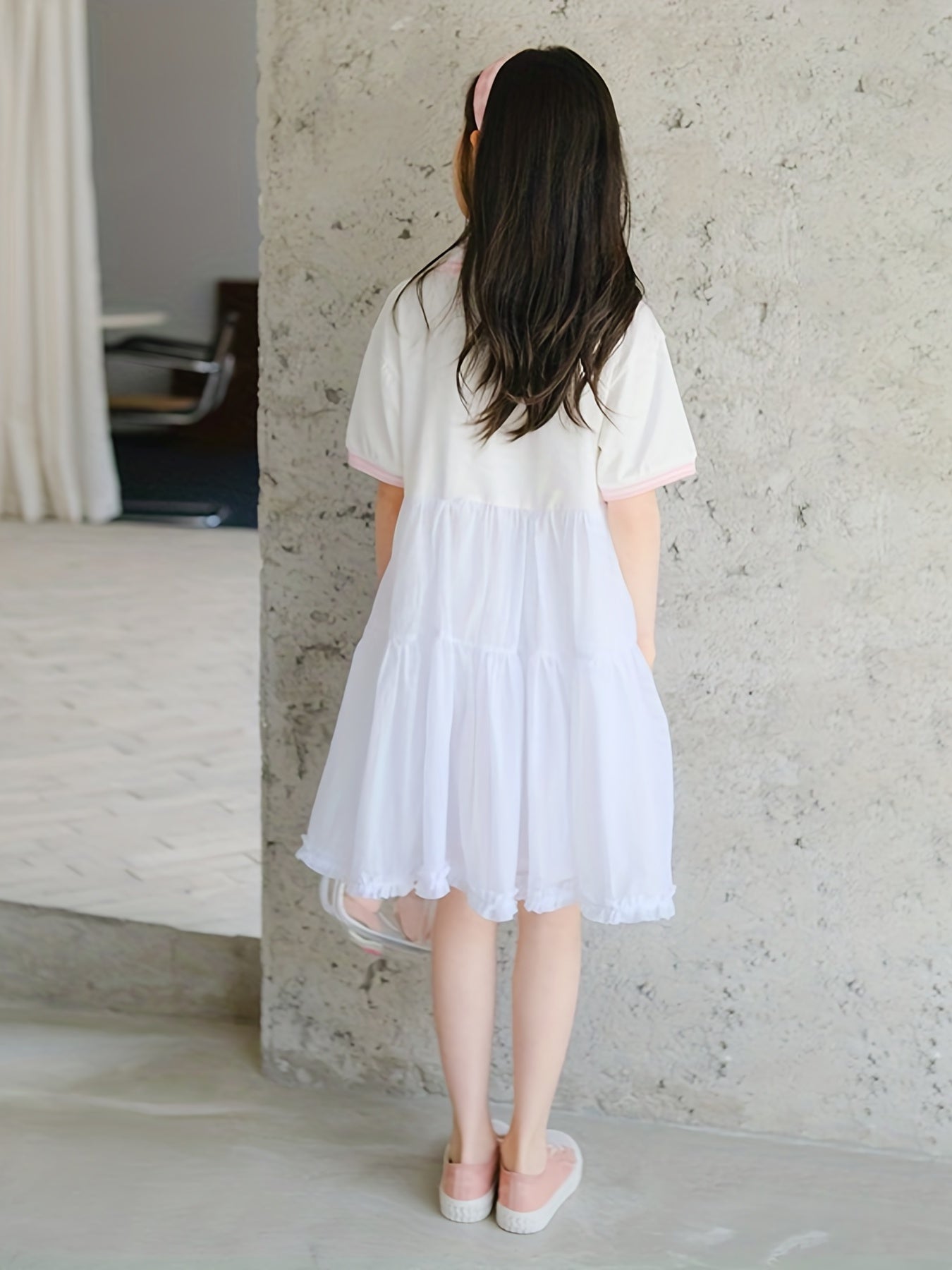 Girls' Cotton Polo Dress Short Sleeve Button Up Casual One Piece