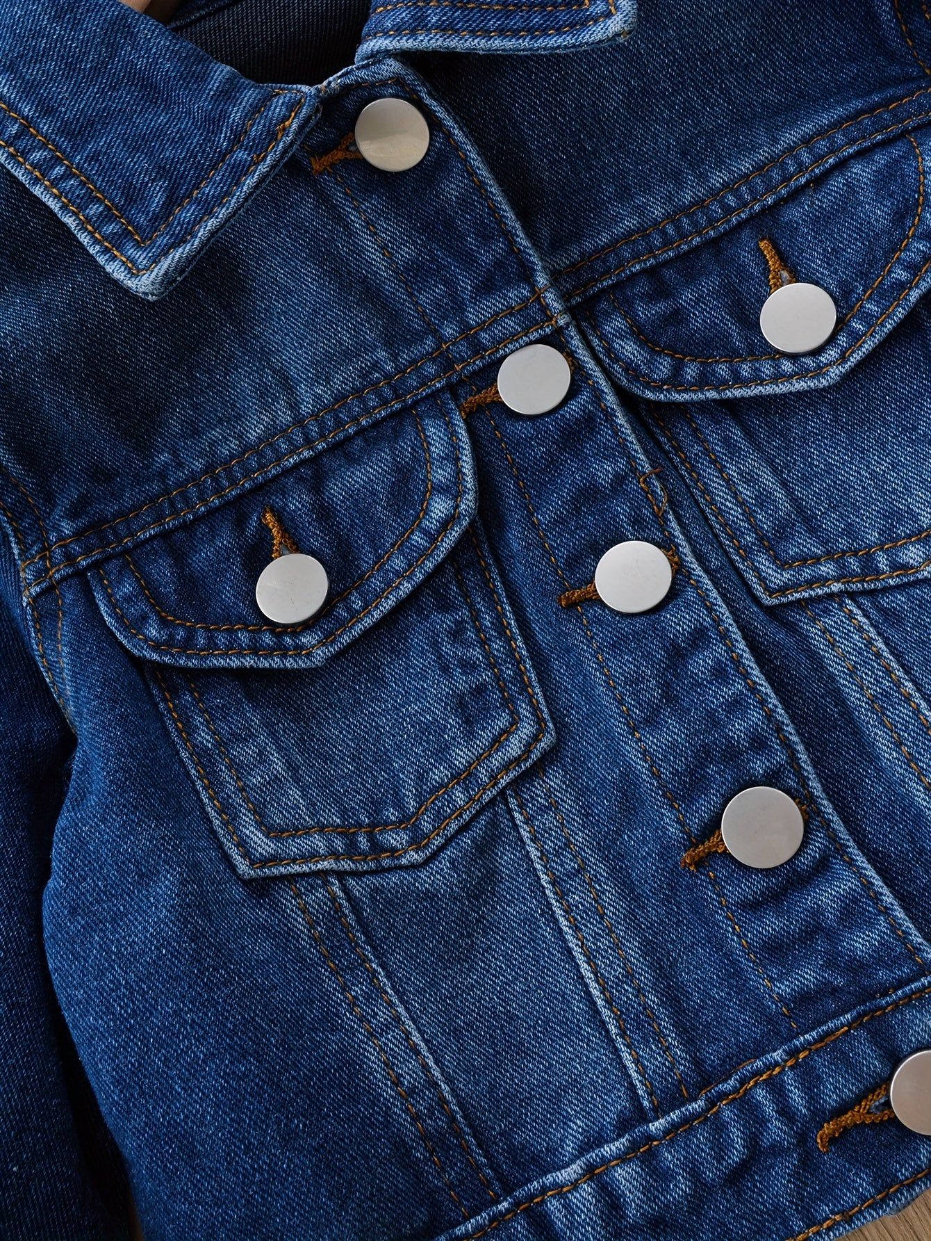Girls' Denim Jacket Button Collar Pocket