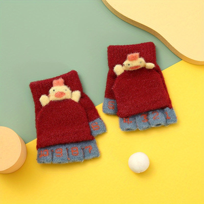 Children Cartoon Warm Half Finger Gloves with Flip