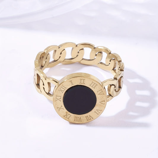Retro Classic Roman Disk Chain Stainless Steel Rings