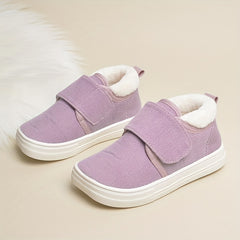 Girls' Soft Warm Low Top Sneakers - Anti Slip Fleece Plus Hook and Loop Fastener