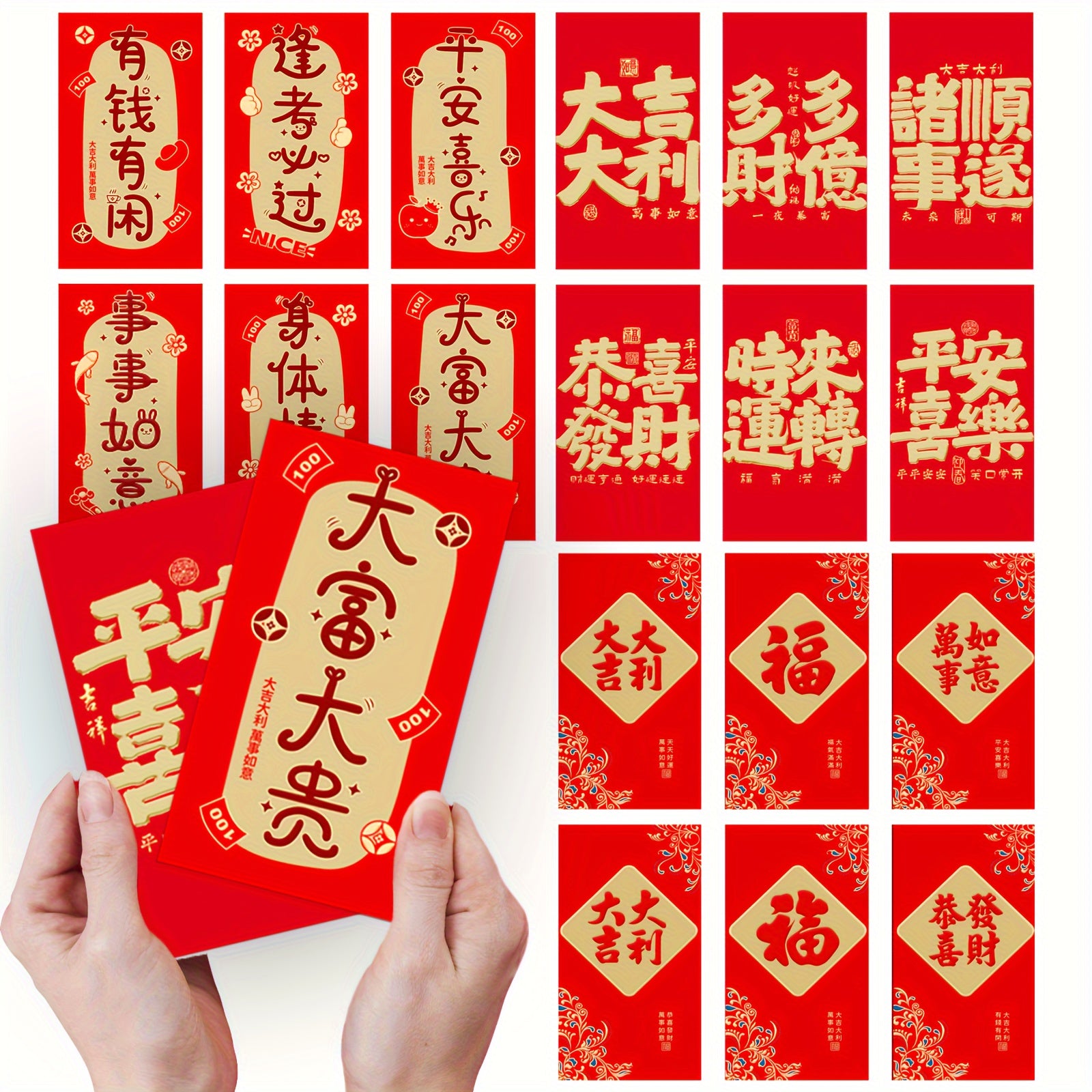 6pcs Red Envelopes 3D Embossing Year Packet Hot Stamping