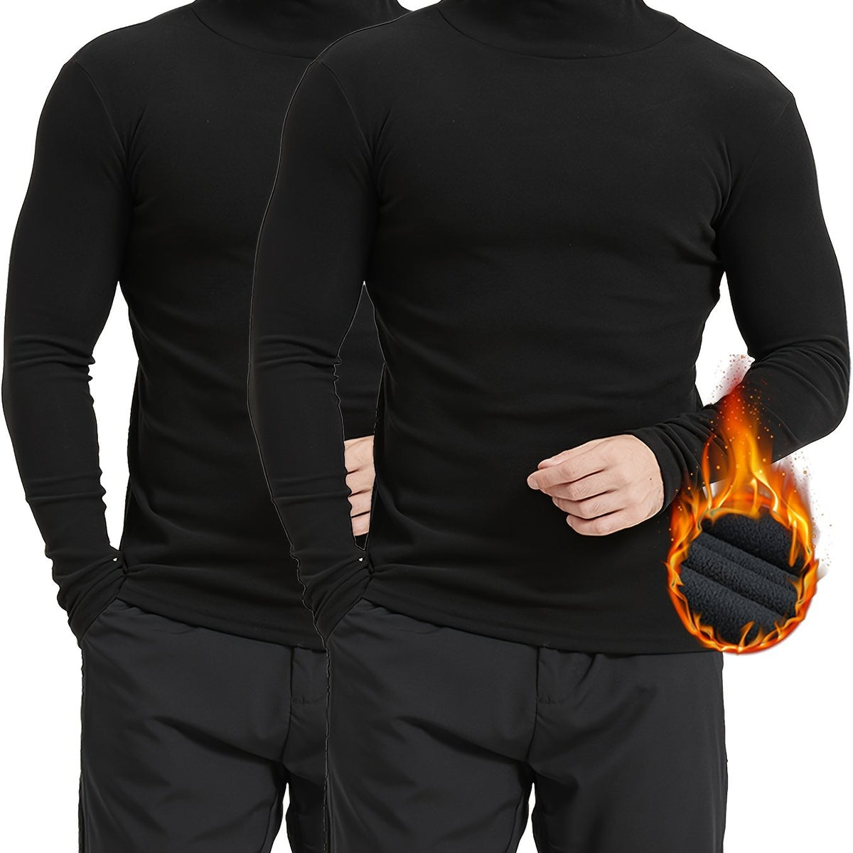 2pcs Men's Long Sleeve Turtleneck Thermal Base Layer - Winter Workout Essential
