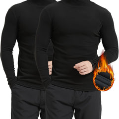 2pcs Men's Long Sleeve Turtleneck Thermal Base Layer - Winter Workout Essential