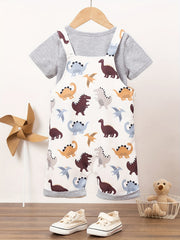 Baby Boy's Dino Suspender Pants & T-shirt Set