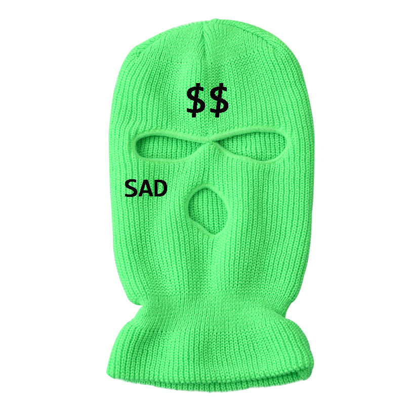 Embroidered Funny Hat 3 Hole Ski Mask Woolen Knitted Hat Winter Warm