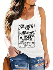  Casual Tank Top Women's Plus Slogan Print Round Neck Tank Top