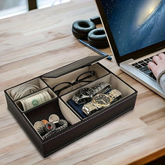 Faux Leather Storage Tray Bedside Cabinet Storage Box Glasses Phone Jewelry