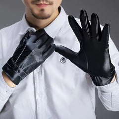1pair PU Leather Plus Velvet Outdoor Gloves