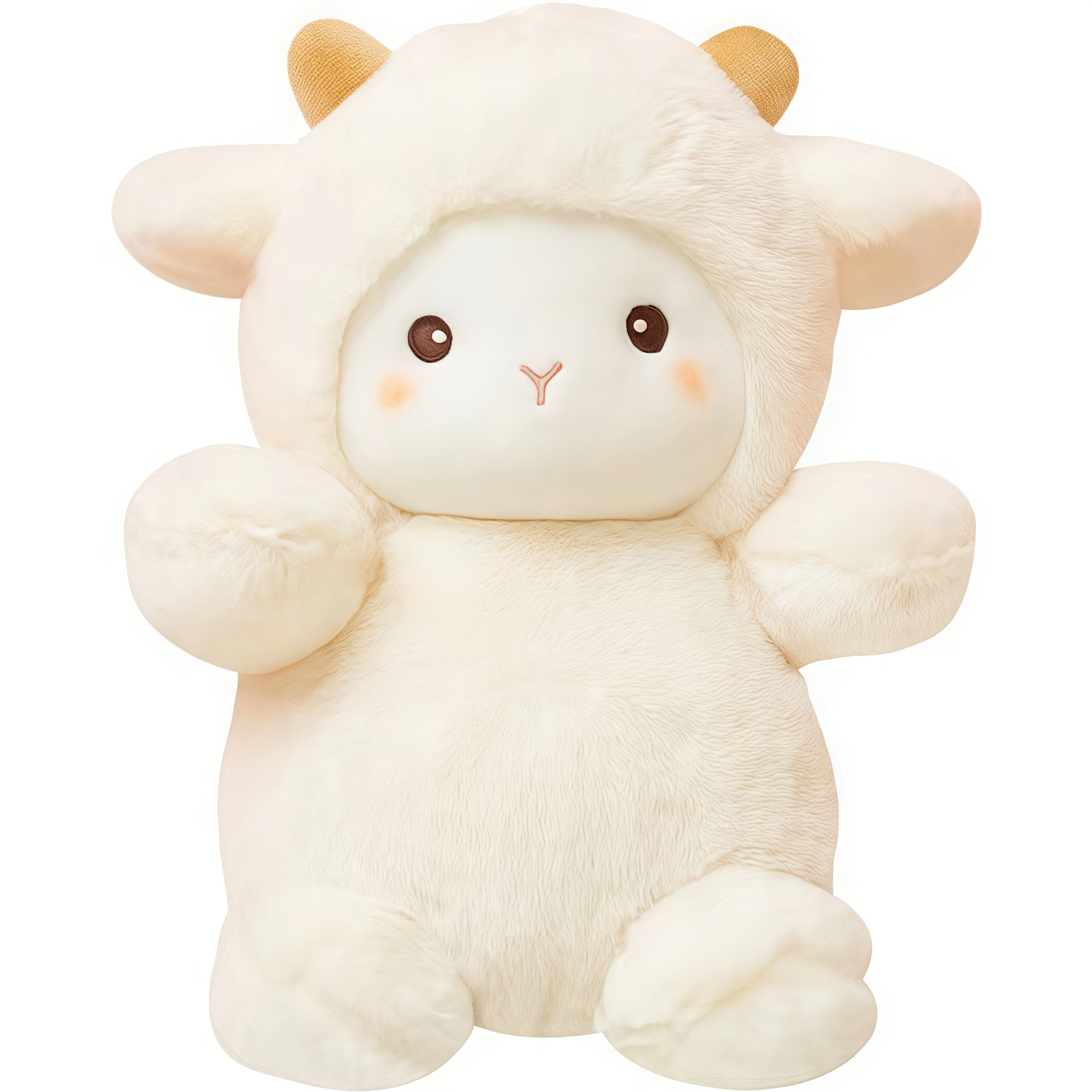JIAJCHUF Plush Sheep Stuffed Animal Soft Fluffy Beige Lamb Brown Ears