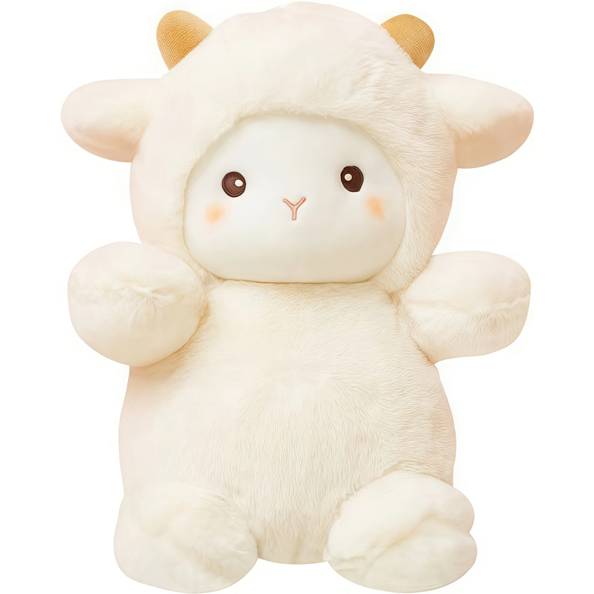 JIAJCHUF Plush Sheep Stuffed Animal Soft Fluffy Beige Lamb Brown Ears