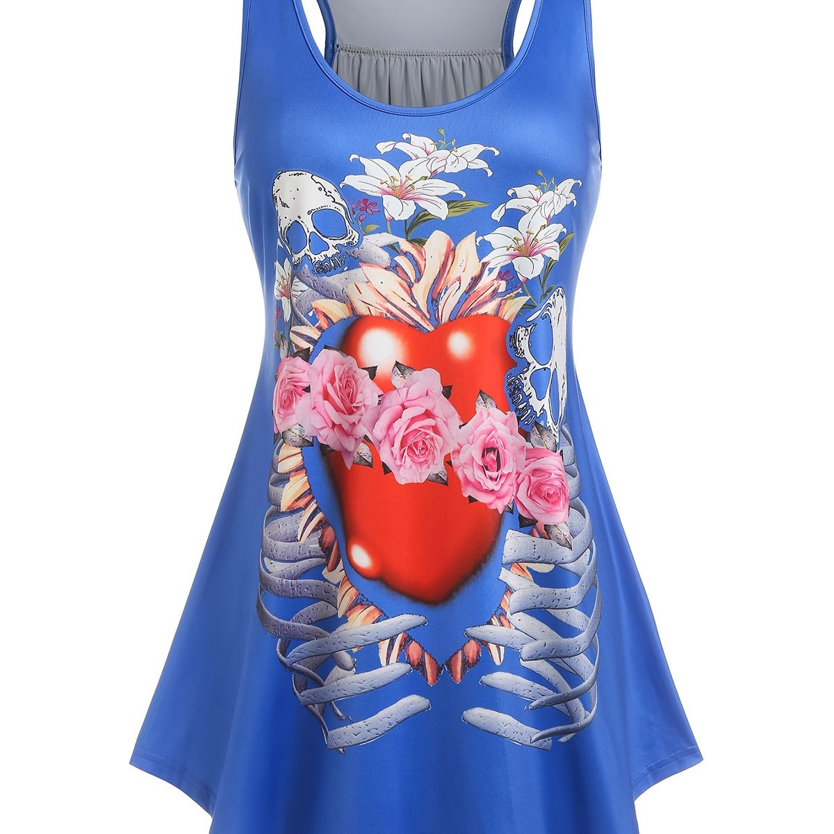 Skull & Heart Print Ruched Tank Top Plus Size