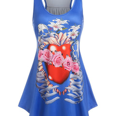 Skull & Heart Print Ruched Tank Top Plus Size