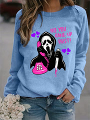 Halloween Ghost Call Print Loose Sweatshirt Women's Clothing