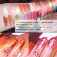 Glitter Eyeshadow Palette with Brush - Creamy Metallic and Matte Shades