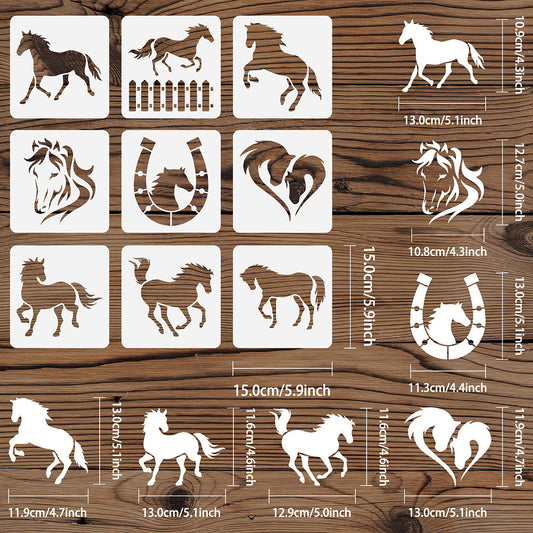 Set of 9 Horse Stencils for Drawing/Painting 150X150Mm