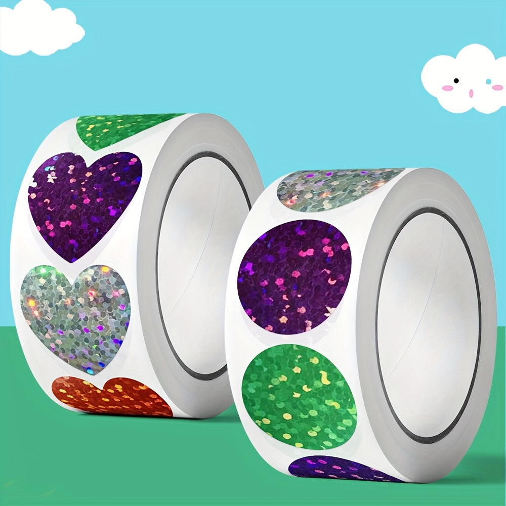 500pcs Holographic Golden Round Stickers 2 Foil Heart Stickers