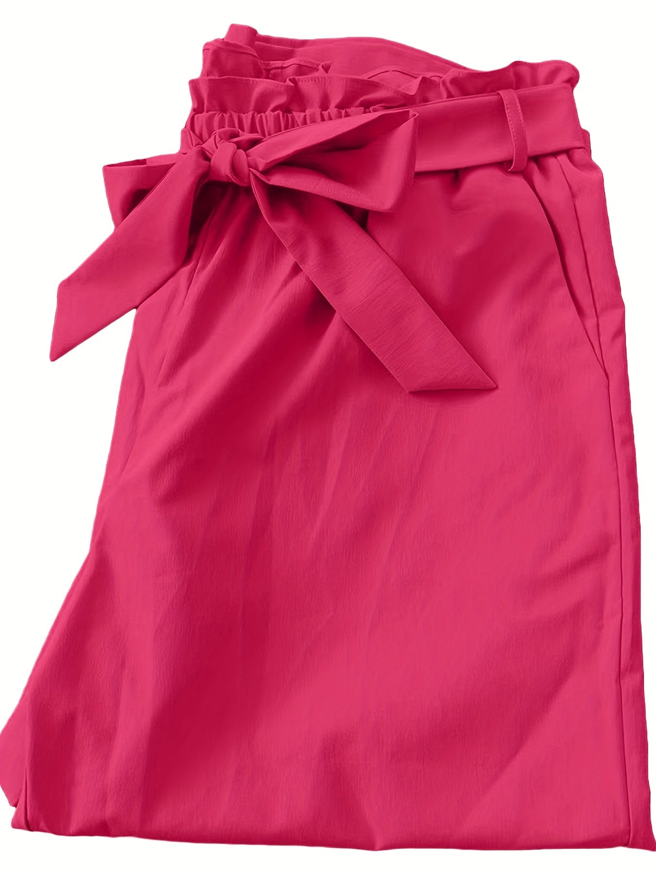  Solid Ruffle Trim Wide Leg Trousers