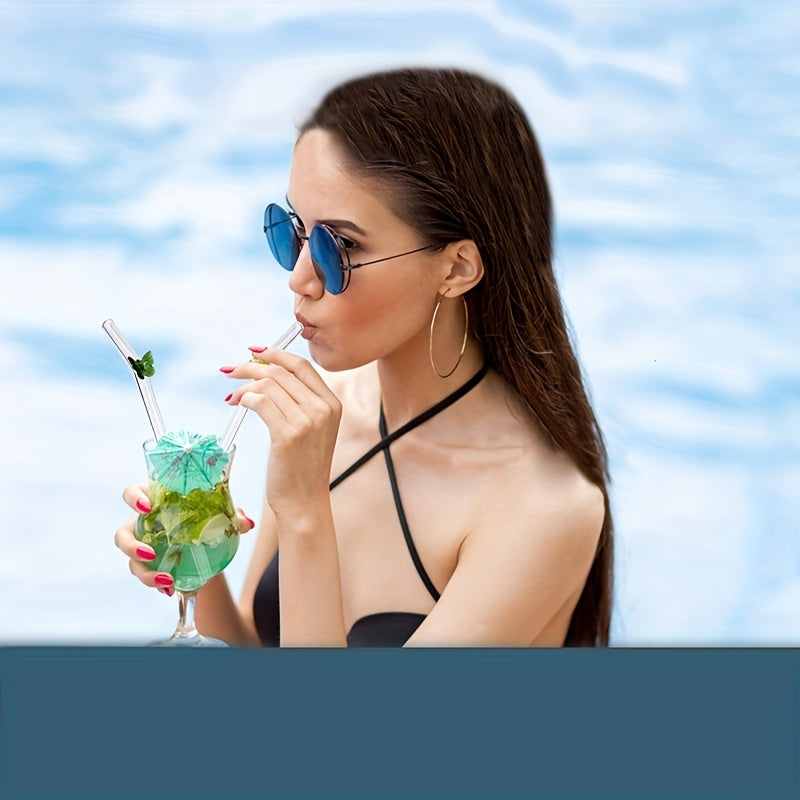 7pcs Butterfly Glass Straws Reusable Dishwasher Safe 2 Cleaning Brushes