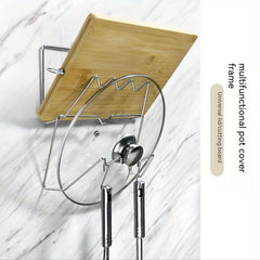 Stainless Steel Pot Cover Holder with Hook Kitchen Chopping Board Shelf