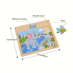 12pc Wooden Puzzle Board - Animals & Transportation Themes