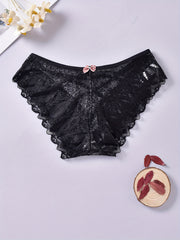 3pcs Floral Lace Bow Briefs Semi Sheer Panties