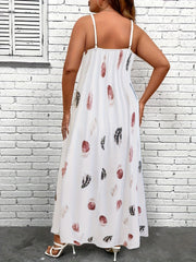  Feather Print V Neck Maxi Cami Dress