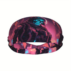 Astronaut Skull Sports Headband Sweat Wicking Stretchy Polyester Cyberpunk