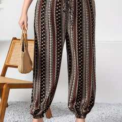  Boho Patchwork Print Drawstring Jogger Trousers