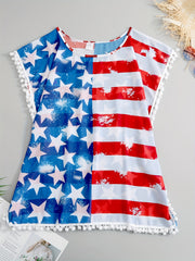 Flag Print Pompom Trim Cover Up for Plus Size