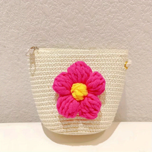 Straw Crossbody Bag With Zipper Woven Shoulder Bag For Beach