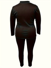 Women's Plus Solid Zipper Front Jacket & Leggings Set