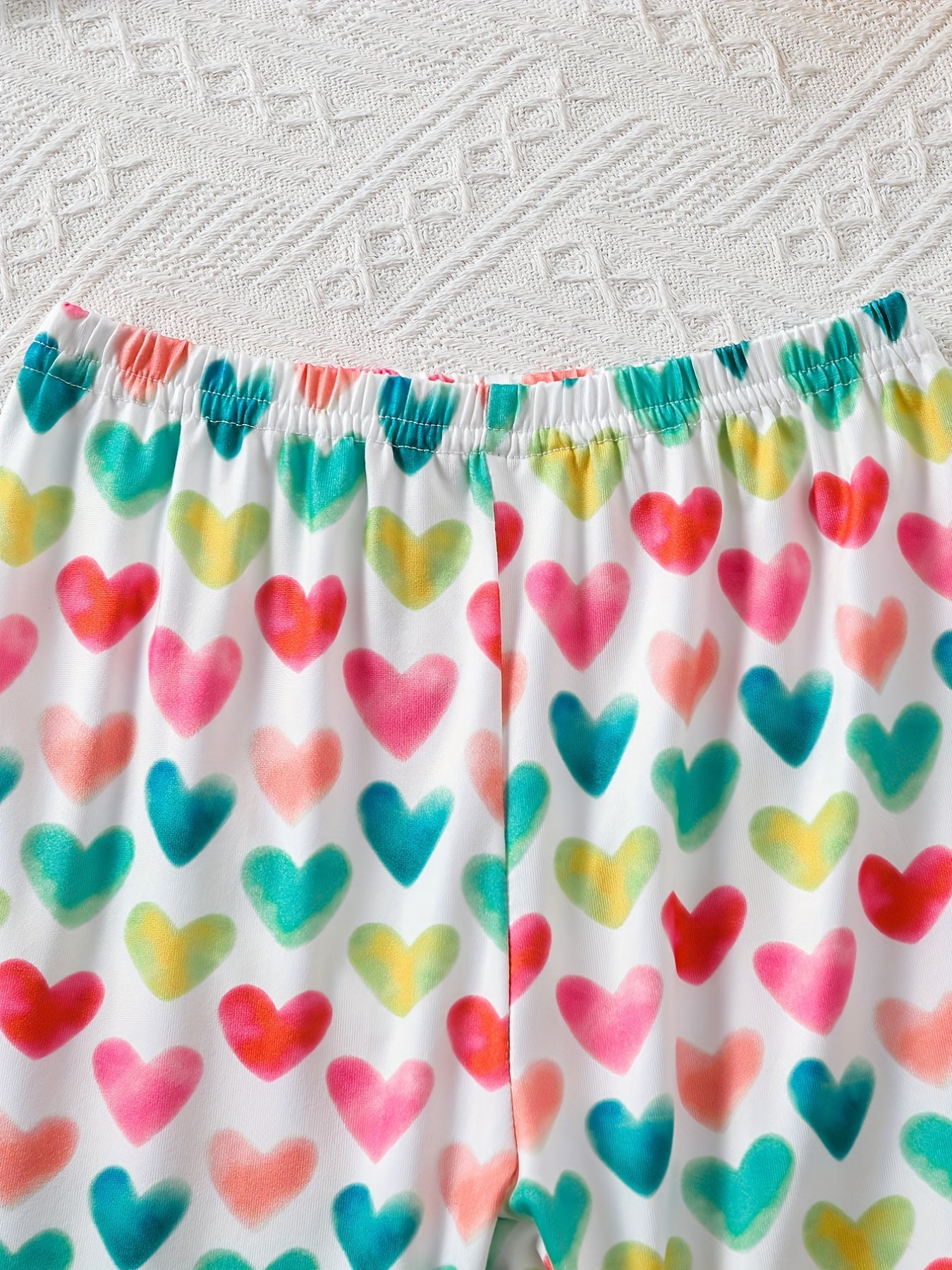 Girl's 2pcs Heart Print Pajama Set Long Sleeve Top & Pants