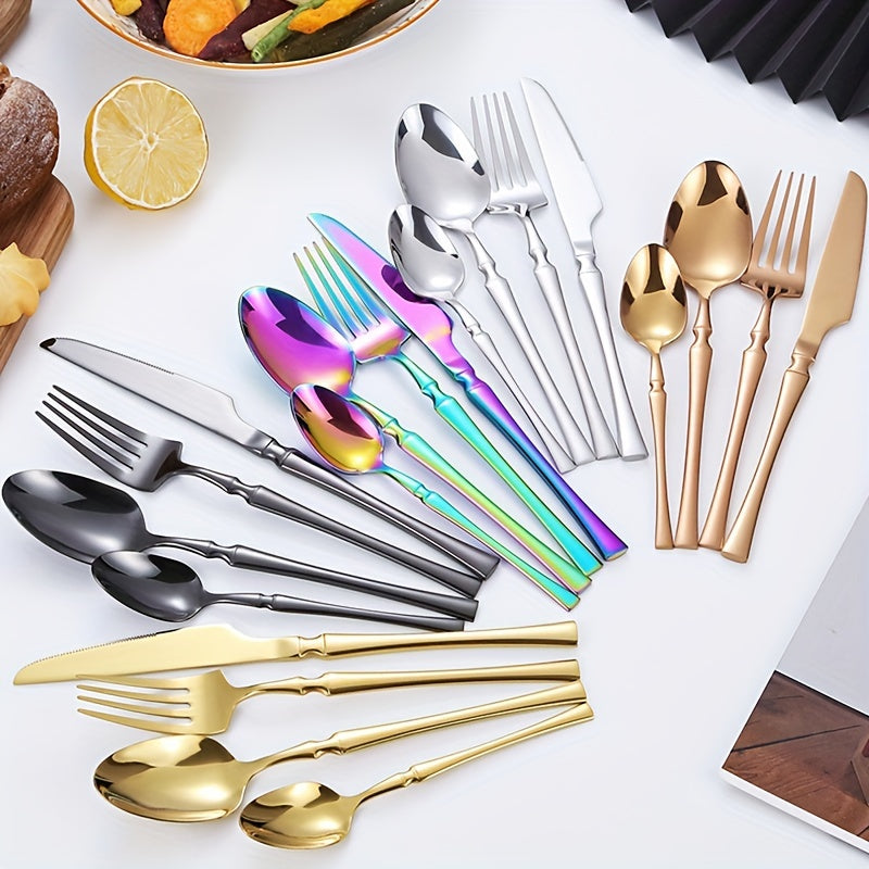 24pcs Stainless Steel Small Waist Western Cutlery Set with Rack