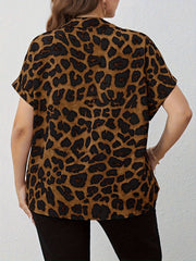 Women's Plus Leopard Button Up Bat Sleeve Blouse