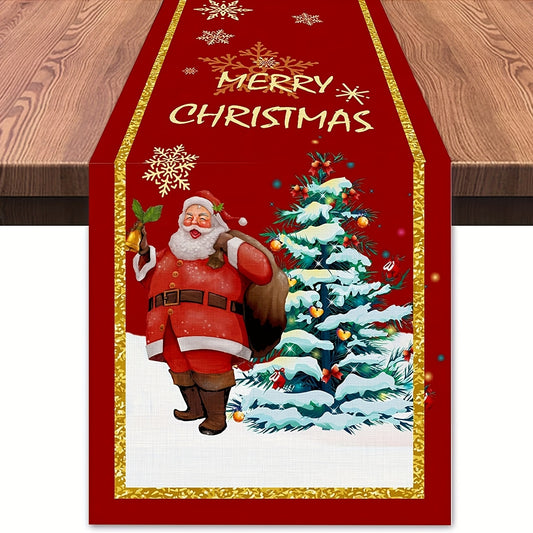 Linen Table Runner Santa Claus Pattern Christmas Table Runner