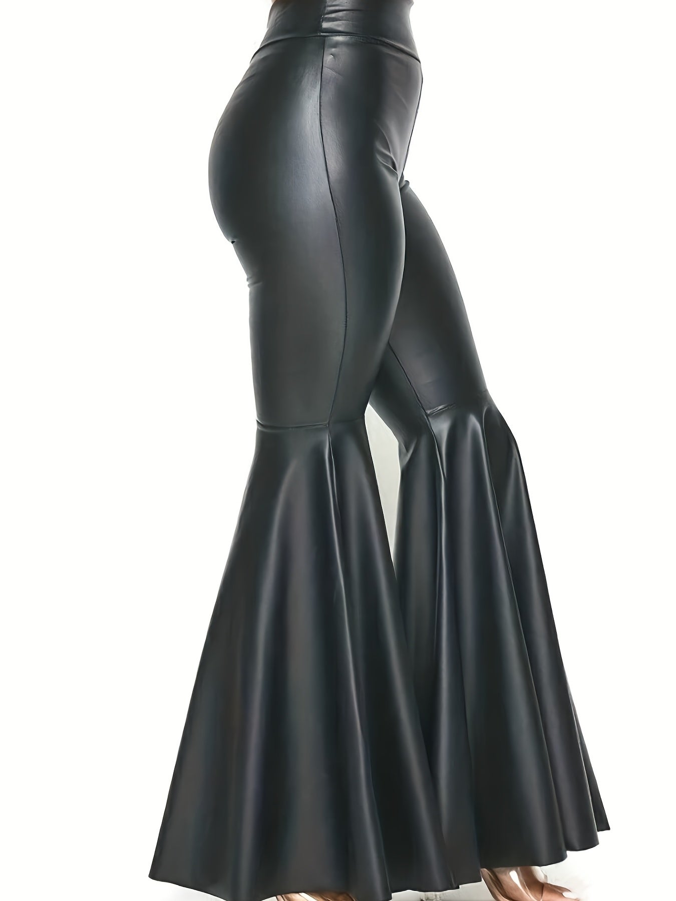  Solid Shinny High Stretch Flared Leg Pants