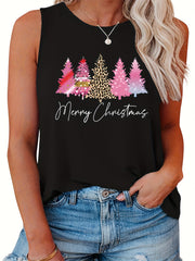  Leopard Plaid Christmas Print Tank Top