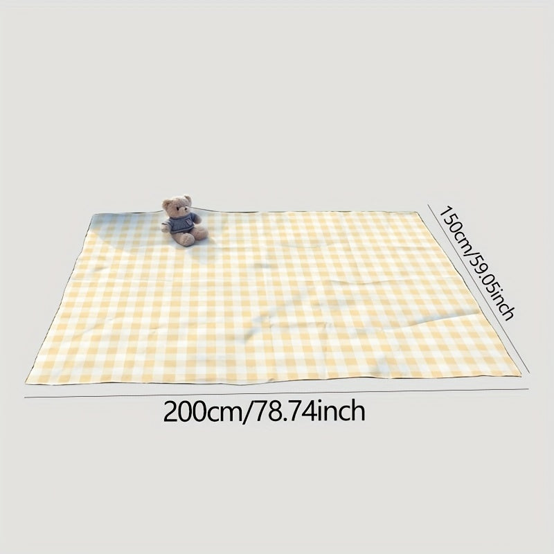 Yellow Plaid Foldable Picnic Blanket Waterproof Portable Beach Blanket