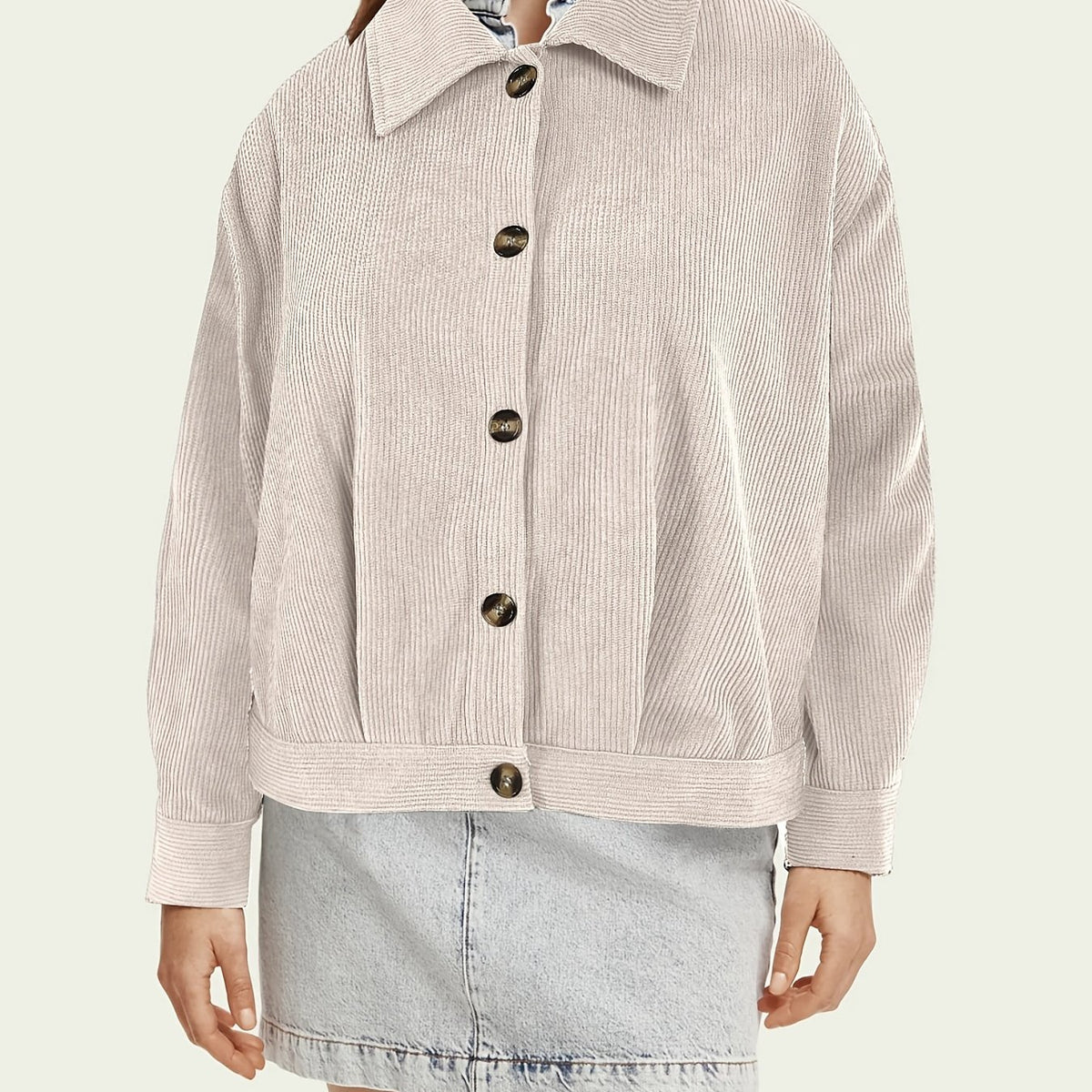 Solid Button Front Jacket Casual Collar Long Sleeve Outerwear