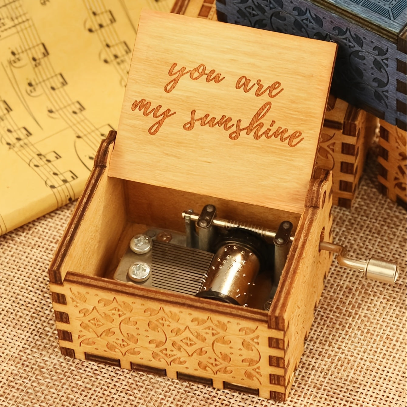 Hand Cranked Wooden Music Box Classic Ornament for DIY Arts and Crafts Gift