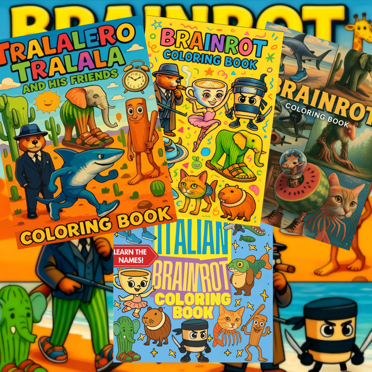 Adult Coloring Book-Whimsical Creatures & Bizarre Scenes-Italian Brainrot Art