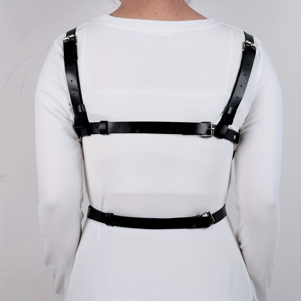 Rivet Chain Ring Linked Harness Belt Cage Bra Gothic PU Leather Belt