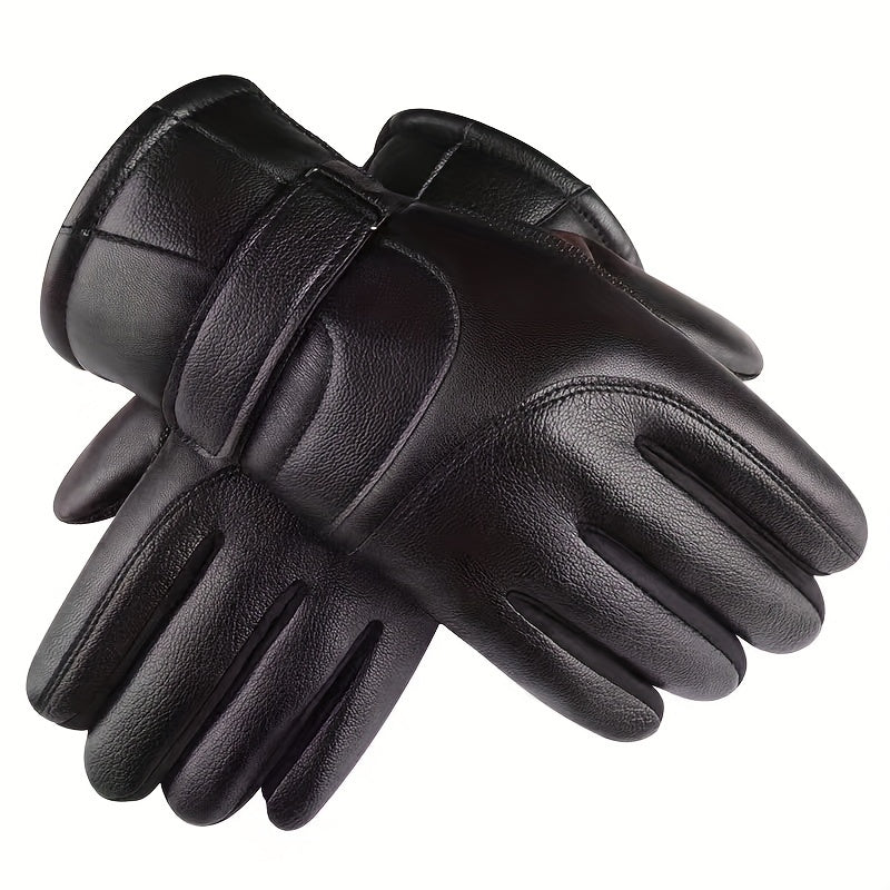 Men's Outdoor Coldproof Gloves PU Leather Thickened Warm Gloves