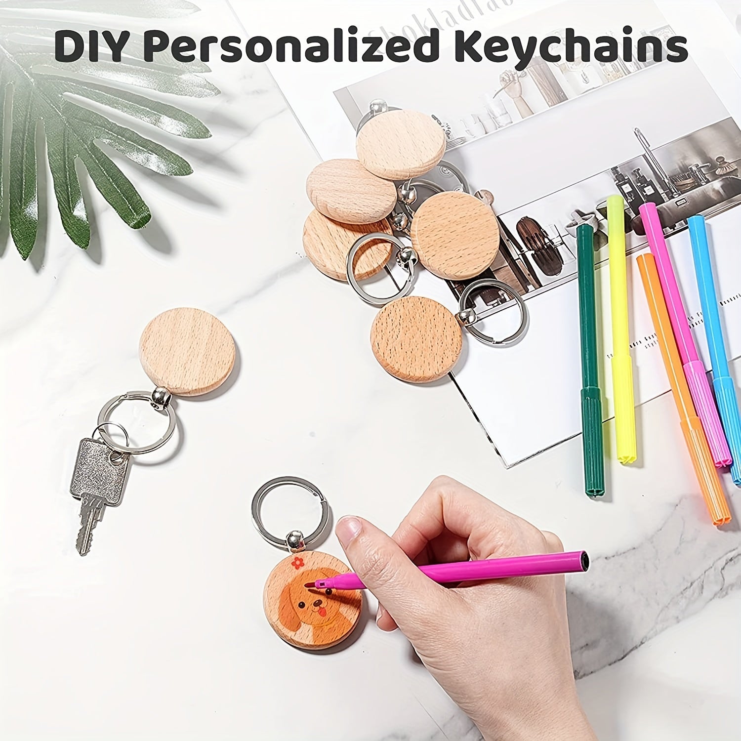 10 Pcs Blank Wood Keychains DIY Crafts Jewelry Making Pendants Bag Decorations