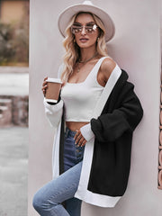  Colorblock Long Sleeve Open Front Cardigan