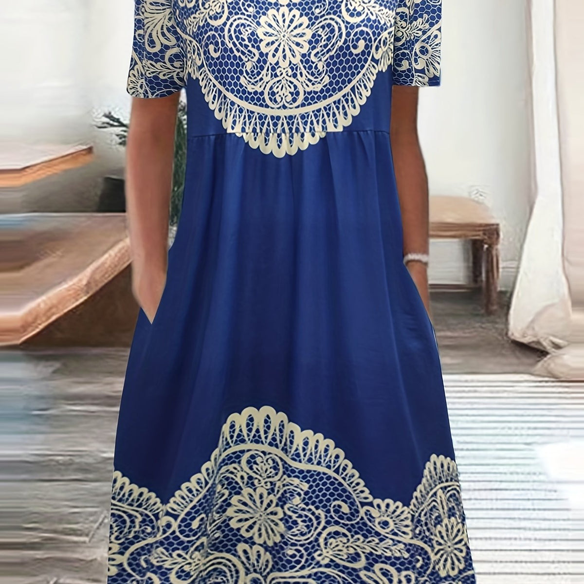 Floral Print Plus Size Casual Dress with Pockets