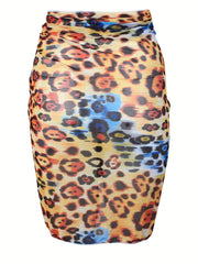  Leopard Pattern Wrap Cover Up Skirt