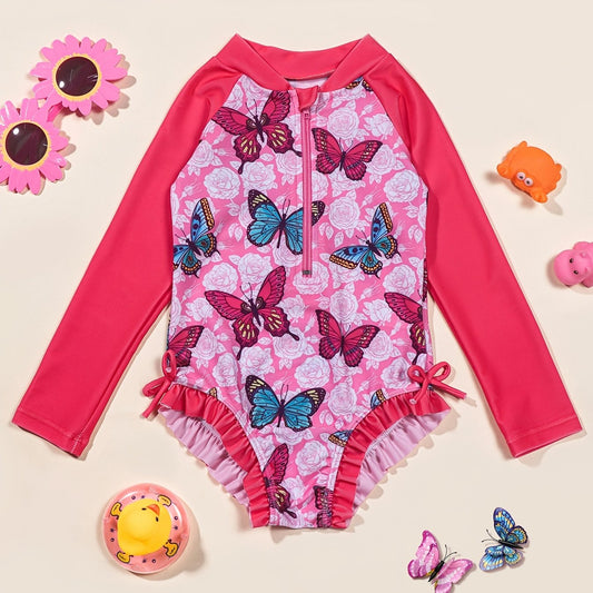 Girl's Stylish Cartoon Long Sleeve Swimsuit